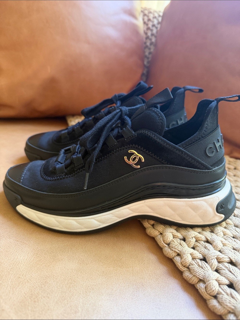 Chanel Leather CC Quilted Mixed Fiber Sneakers